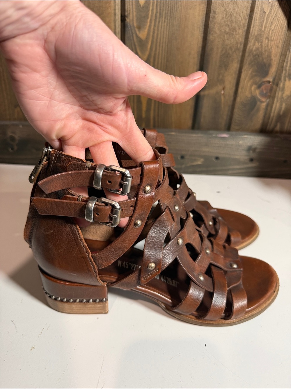 A.S.98 Brown Leather Strappy Heeled Sandals with Buckles